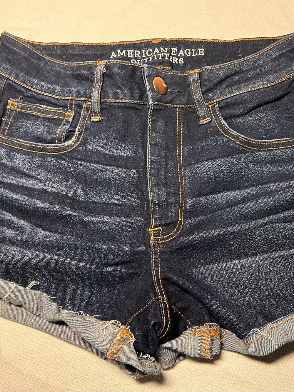 American Eagle Outfitters Dark Indigo Rolled Hem Jean Shorts